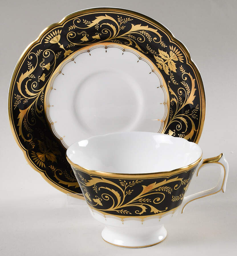 Darley Abbey Harlequin Black Footed Cup & Saucer Set by Royal Crown Derby-1