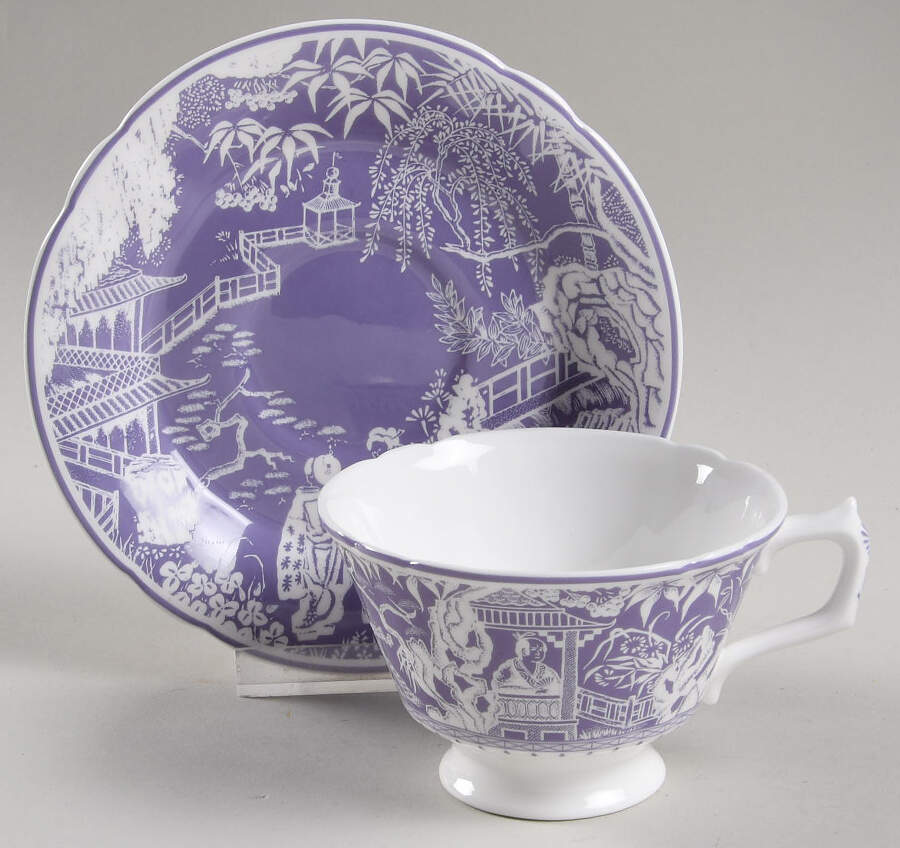 Mikado Lavender Footed Cup & Saucer Set by Royal Crown Derby-1