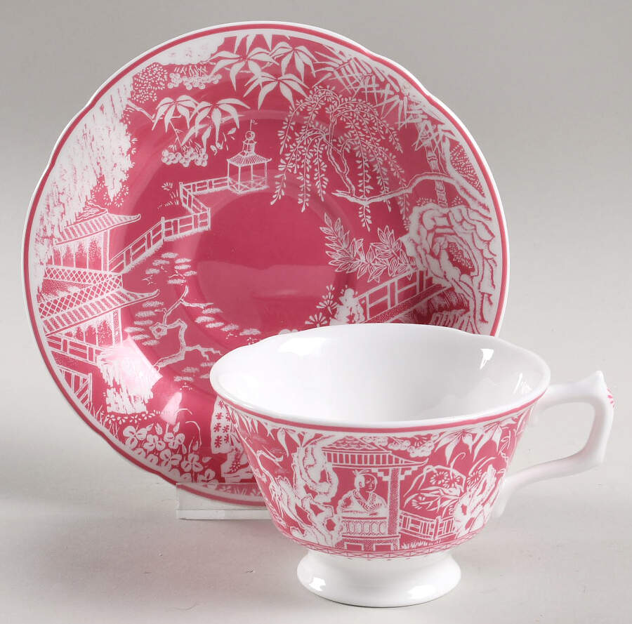 Mikado Pink Footed Cup & Saucer Set by Royal Crown Derby-1