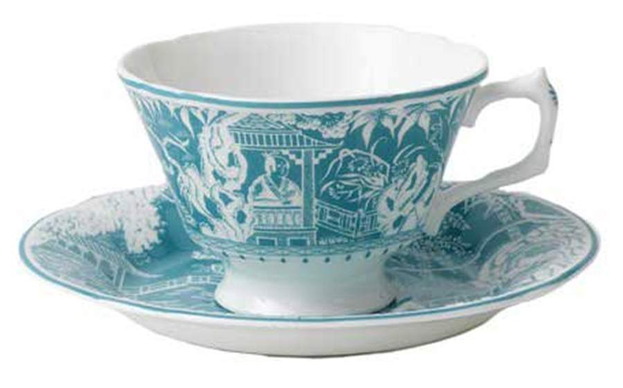 Mikado Turquoise Footed Cup & Saucer Set by Royal Crown Derby-1