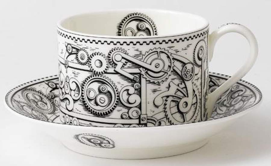 Steam Punk White Flat Cup & Saucer Set by Royal Crown Derby-1