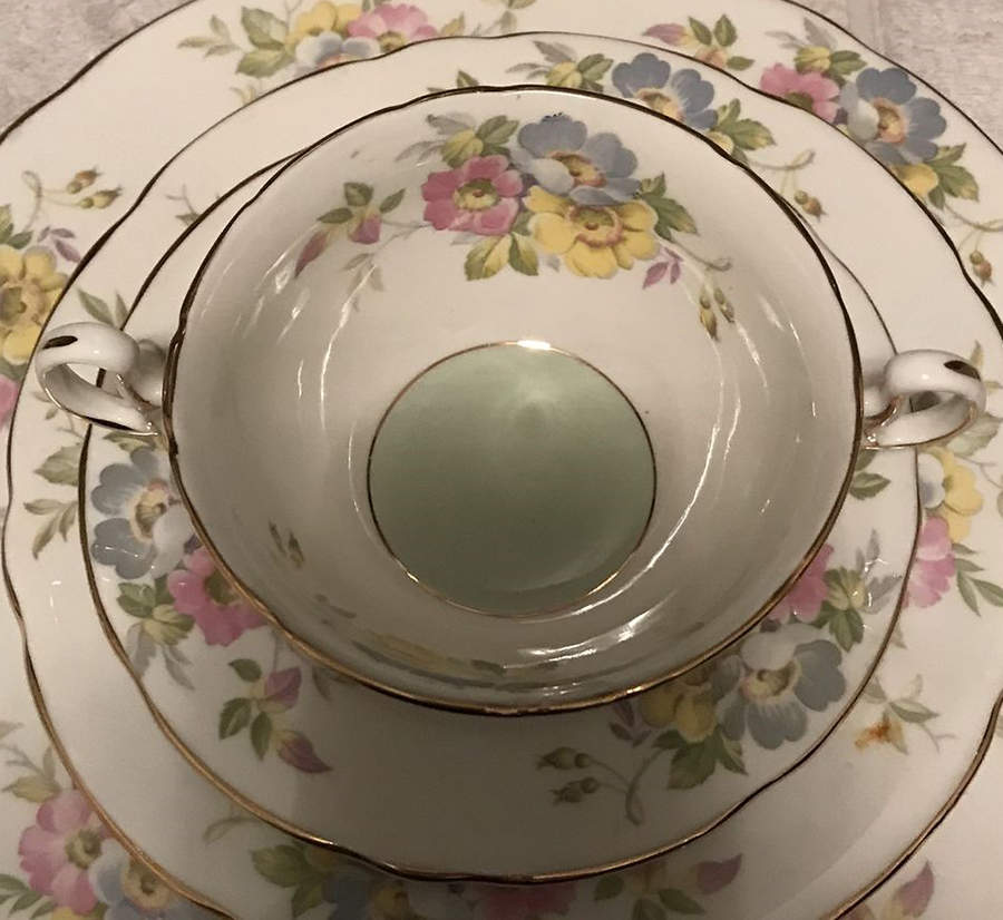 Briar Rose Footed Cream Soup Bowl & Saucer Set by Royal Stafford-1