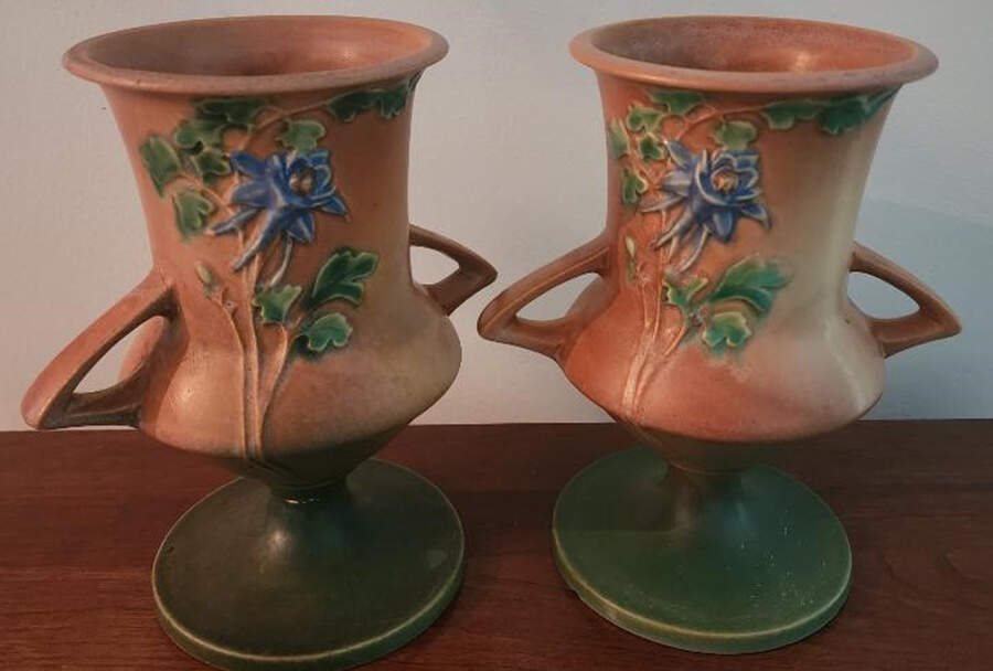 Columbine Brown 8" Handled Vase by Roseville-1