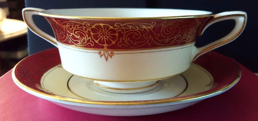 1318 Footed Cream Soup Bowl & Saucer Set by Royal Worcester-1