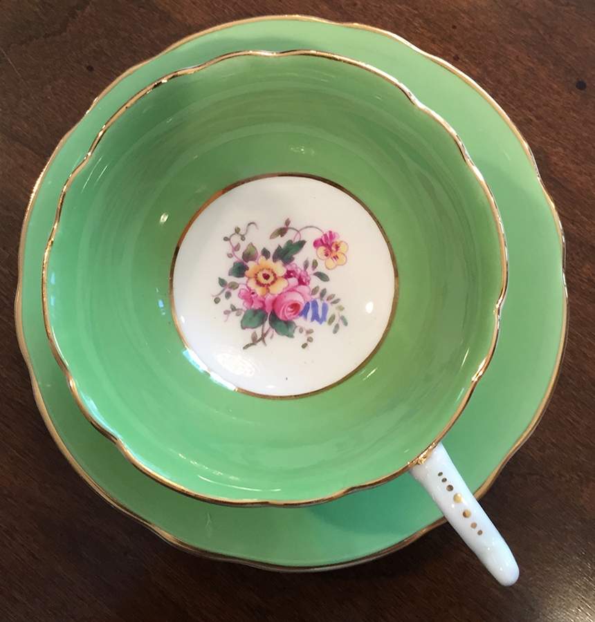 Melrose (Green) Footed Cup & Saucer Set by Royal Swansea-1