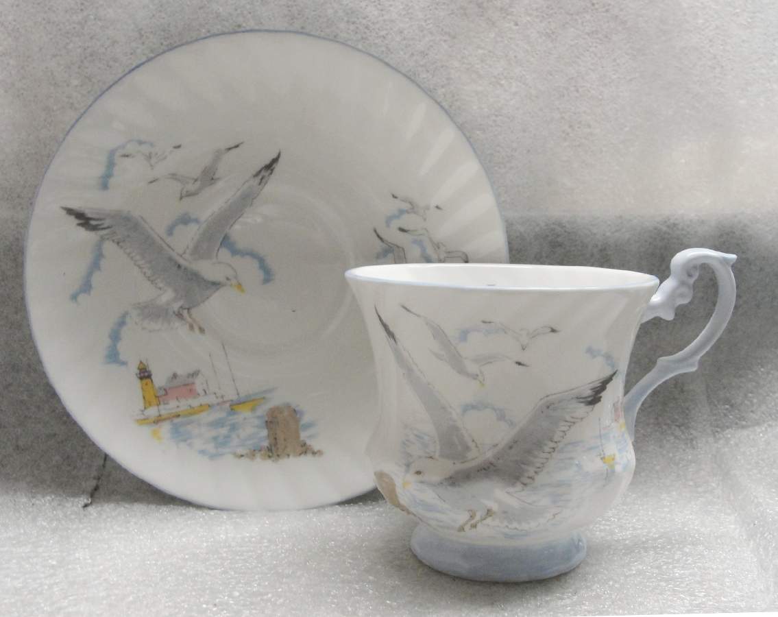 Seagull (Fluted) Footed Cup & Saucer Set by Rosina-Queens-1