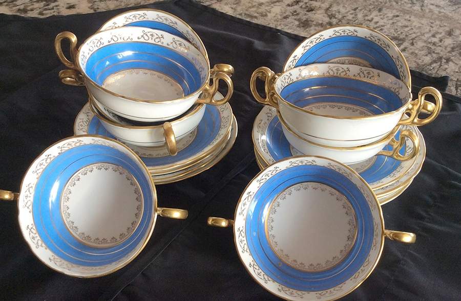 7585-Blue Footed Cream Soup Bowl & Saucer Set by Royal Stafford-1