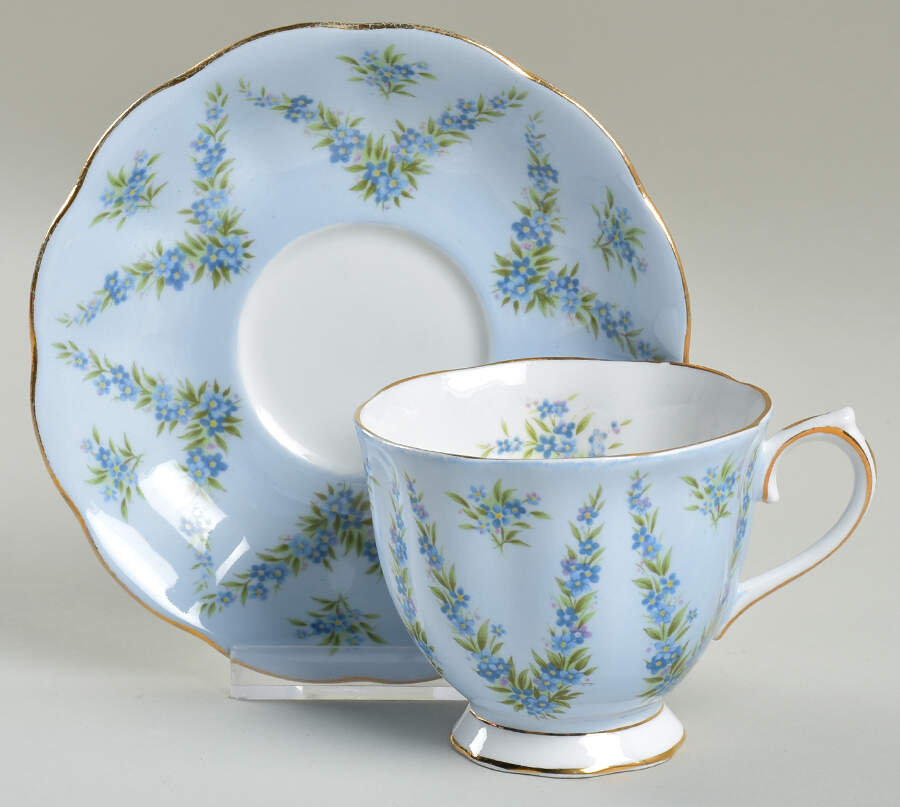 Blue Taffeta Footed Cup & Saucer Set by Royal Albert-1