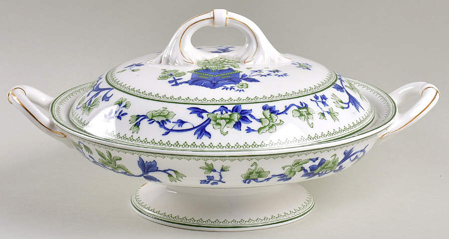 W8464-Green & Blue Round Covered Vegetable by Royal Worcester-1