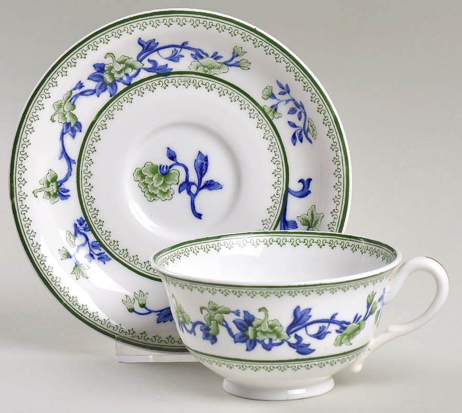 W8464-Green & Blue Footed Cup & Saucer Set by Royal Worcester-1