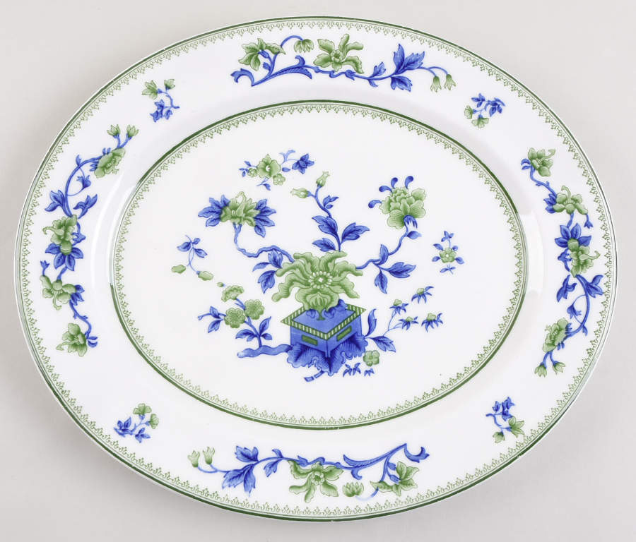 W8464-Green & Blue 13" Oval Serving Platter by Royal Worcester-1