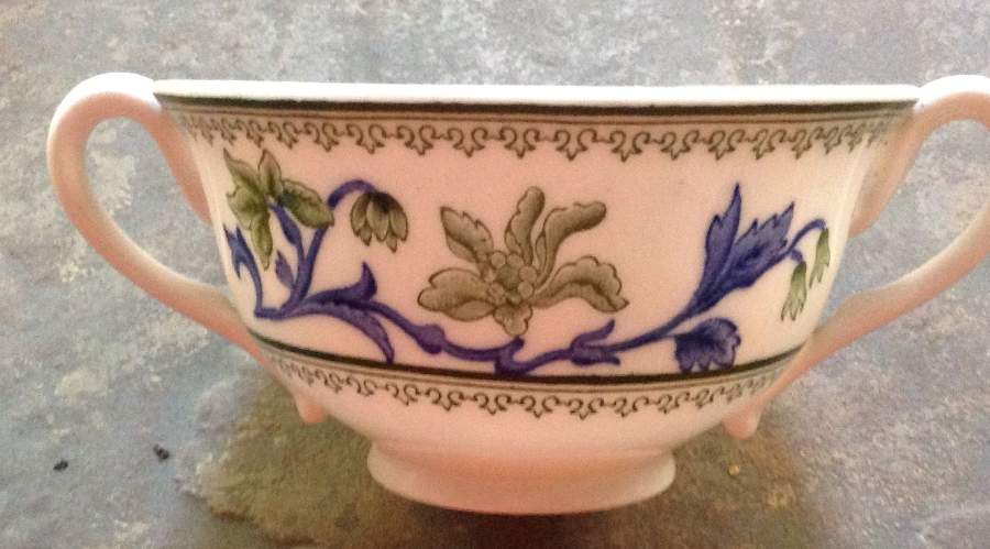 W8464-Green & Blue Footed Cream Soup Bowl by Royal Worcester-1