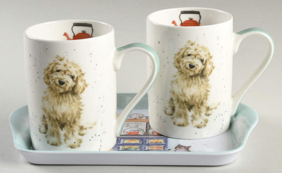 Wrendale Designs Cylindrical Mugs (2 MUGCY6) & Melamine Tray (TREM81) by Royal Worcester-1