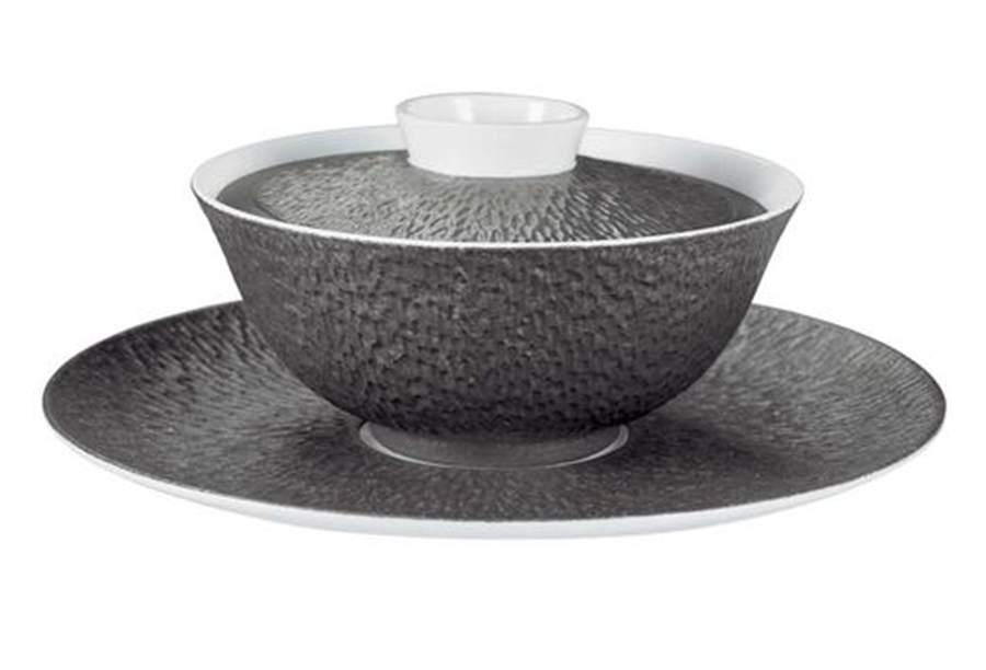 Mineral Irise Dark Grey Chinese Bowl & Lid with Saucer by Raynaud-1