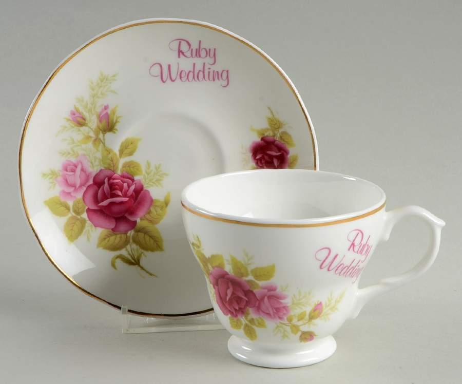 Ruby Wedding Footed Cup & Saucer Set by Royal Kensington-1