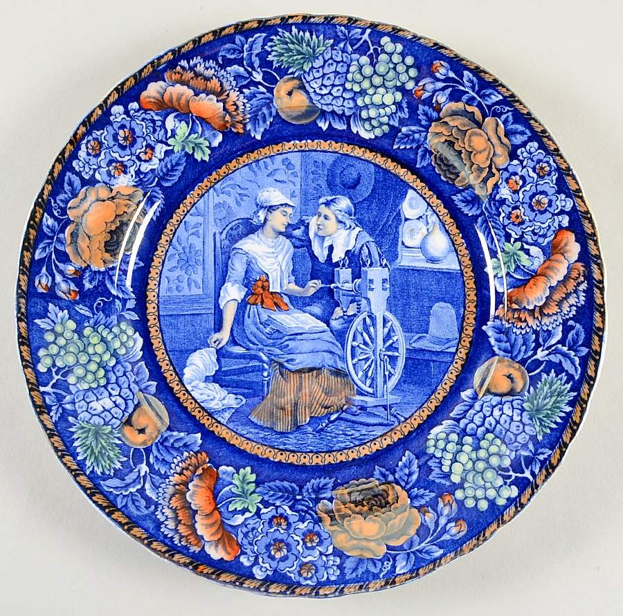 John Alden and Priscilla Blue Multicolor Dinner Plate by Rowland & Marsellus-1