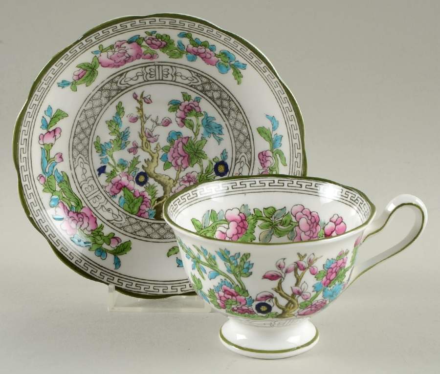 Indian Tree (Green Trim) Footed Cup & Saucer Set by Royal Albert-1