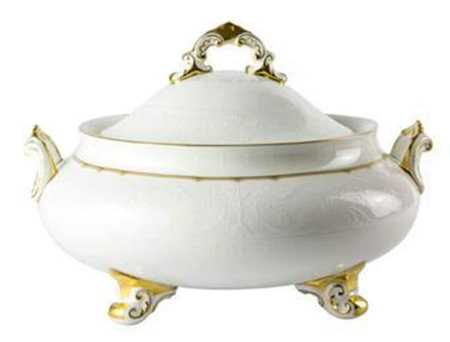 Darley Abbey Pure (Gold Trim) Round Covered Vegetable by Royal Crown Derby-1