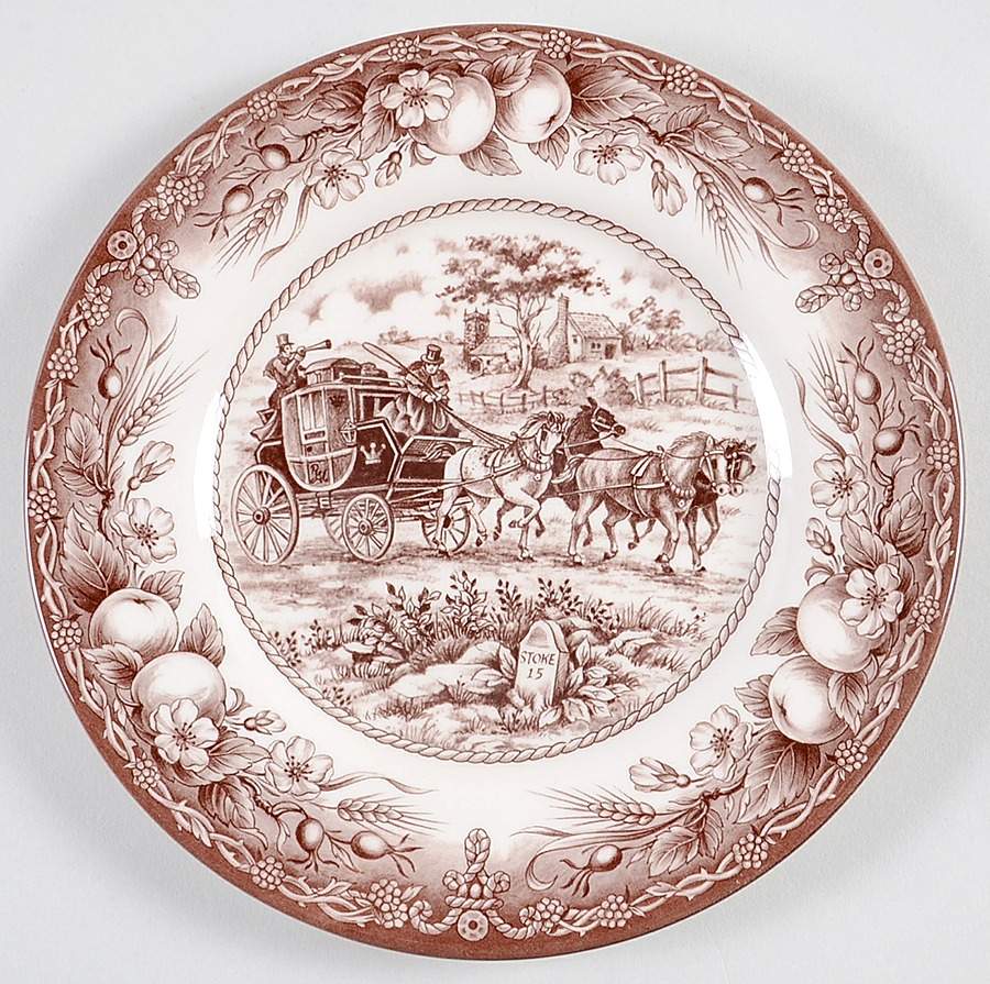 Coaching Scene Brown (Fruit Border) Salad Plate by Royal Stafford-1