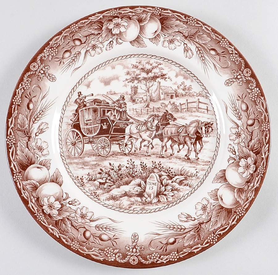 Coaching Scene Brown (Fruit Border) Dinner Plate by Royal Stafford-1