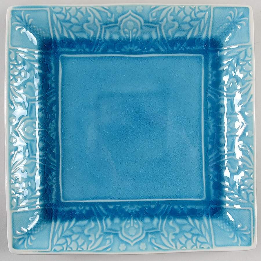 Pineapple Turquoise Square Dinner Plate by Roscher & Co-1