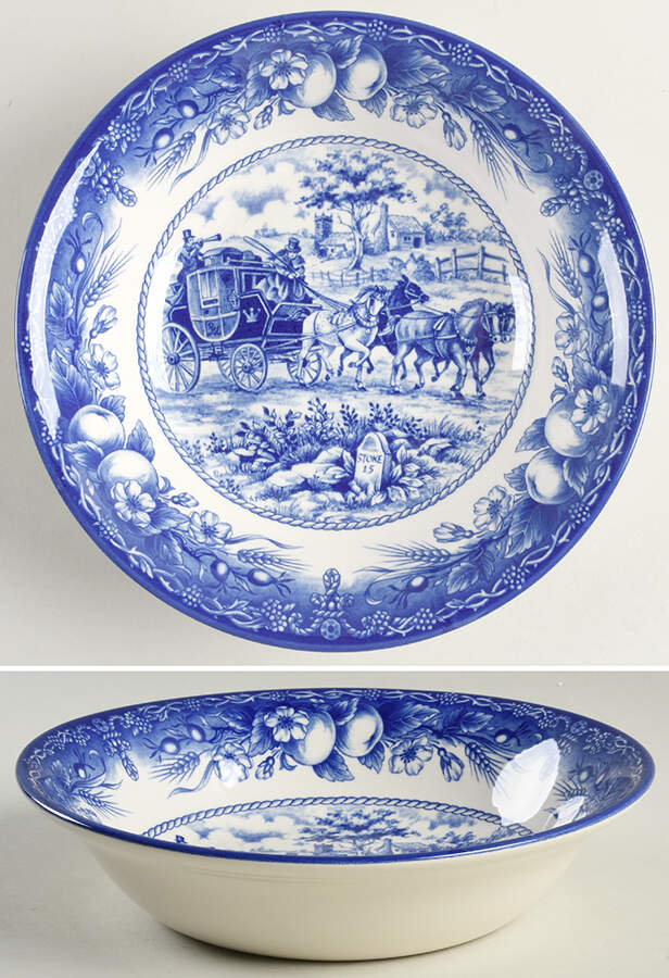 Coaching Scene Blue (Fruit Border) 9" Individual Pasta Bowl by Royal Stafford-1