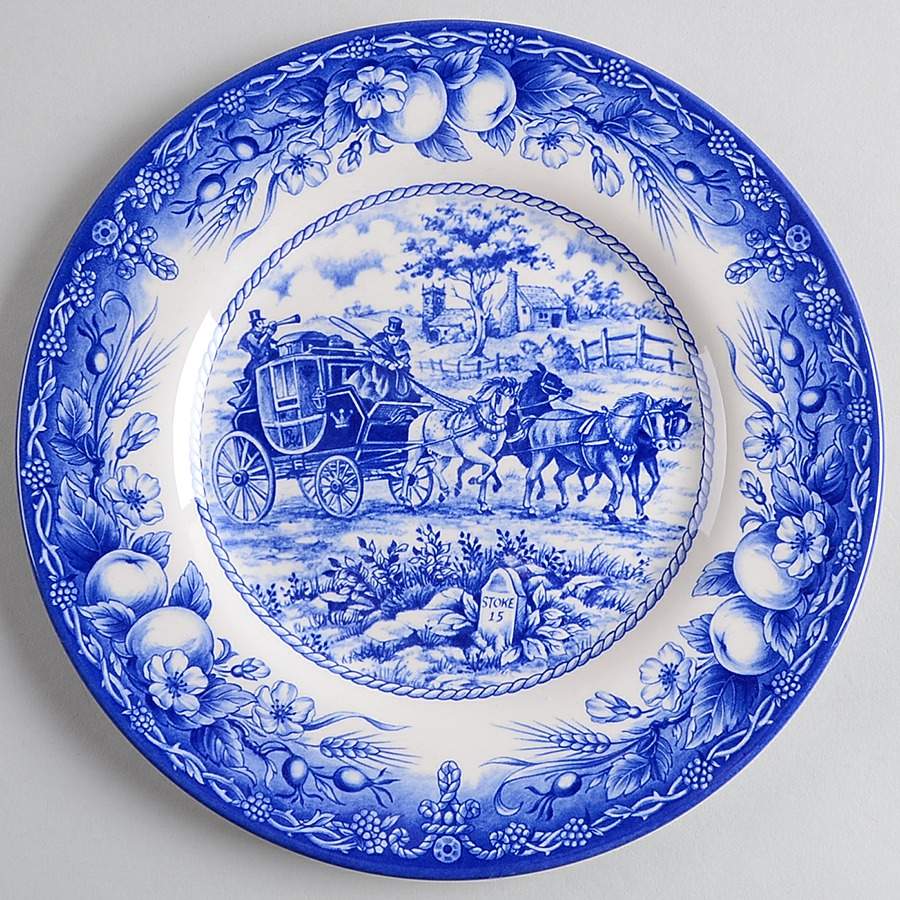 Coaching Scene Blue (Fruit Border) Salad Plate by Royal Stafford-1