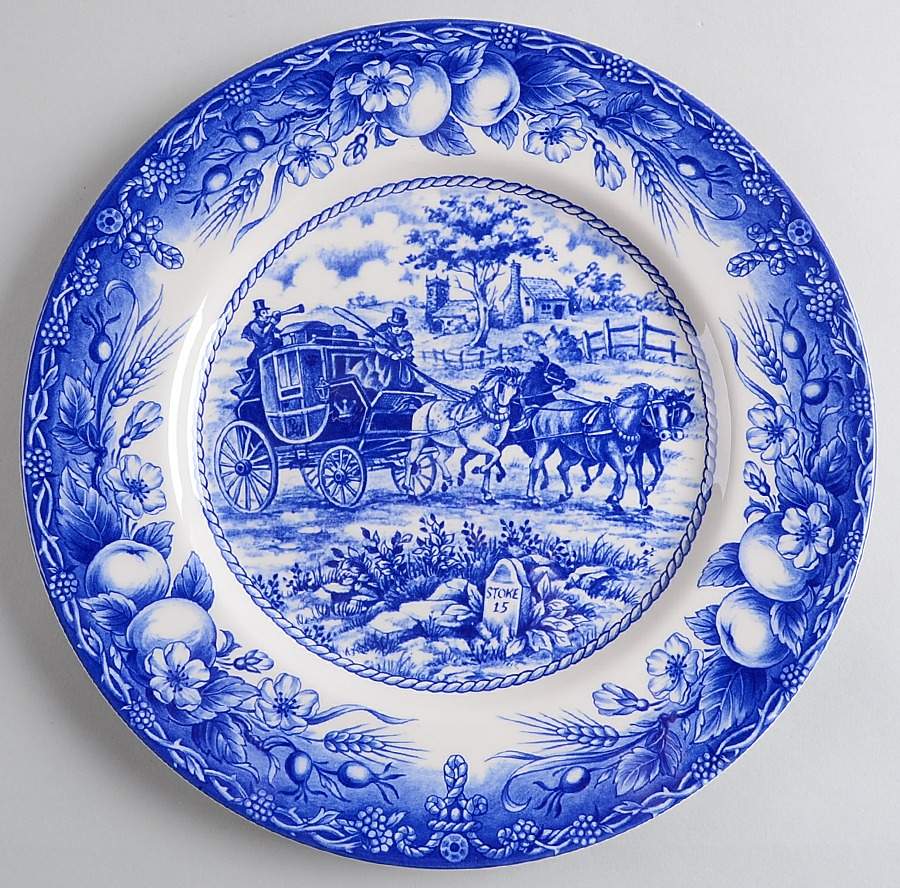 Coaching Scene Blue (Fruit Border) Dinner Plate by Royal Stafford-1