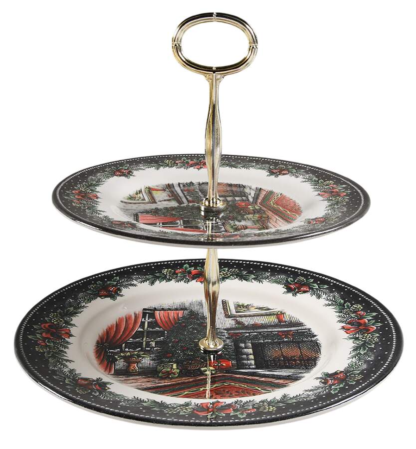 Christmas Morning 6 5/8"-10"  2 Tiered Serving Tray (Dp, Sp) HC by Royal Stafford-1