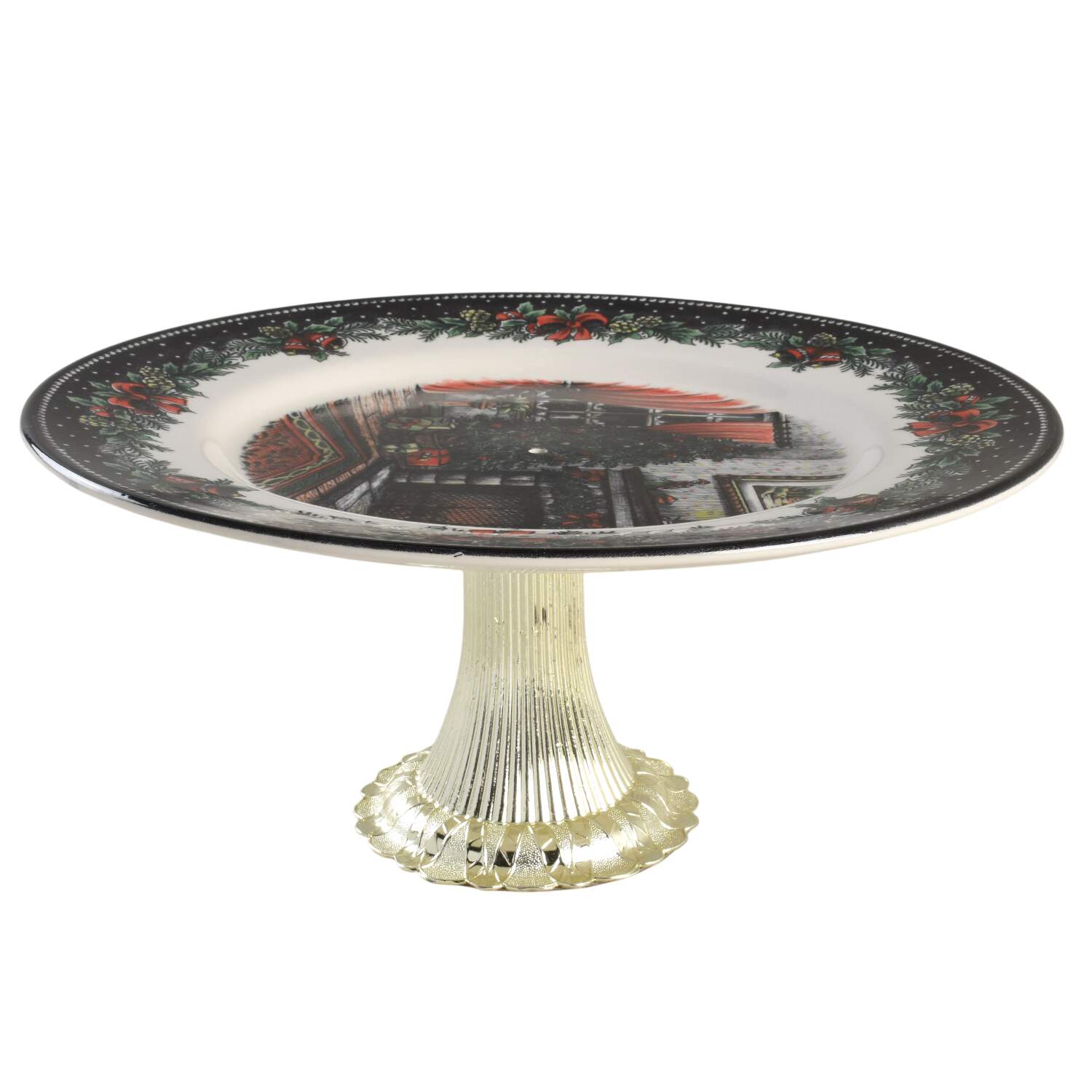 Christmas Morning Cake Stand with 4"-5" Metal Pedestal  Hc by Royal Stafford-1