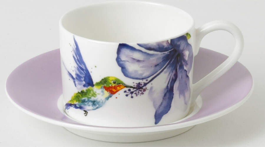 Hummingbird Flat Cup & Saucer Set by Roy Kirkham-1
