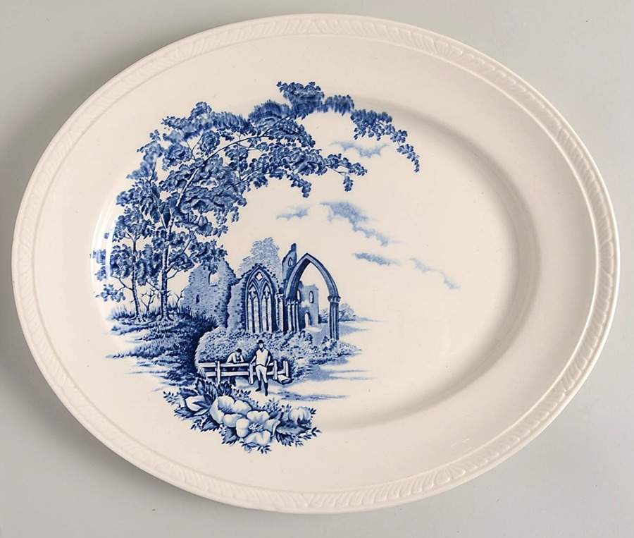 Olde Abbey Blue 13" Oval Serving Platter by Royal Tudor-1
