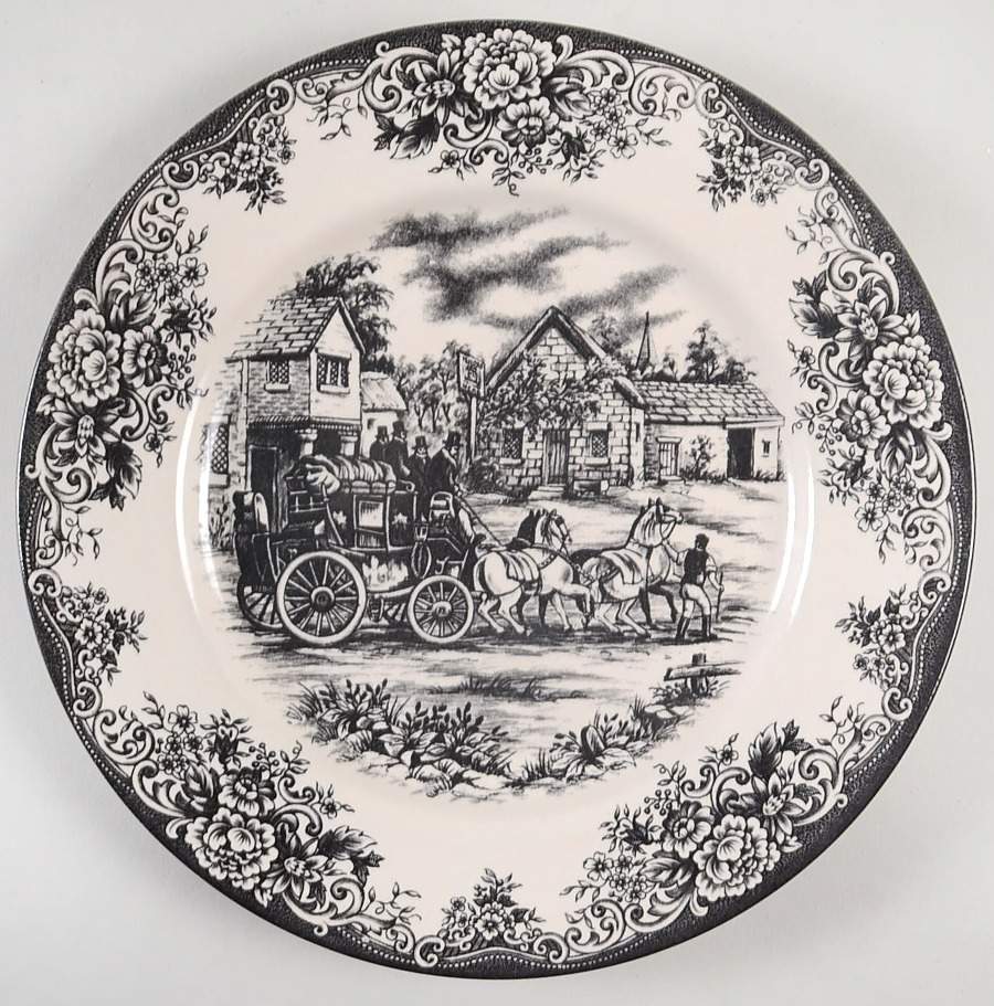 Coaching Scene-Black(Smooth Rim) Dinner Plate by Royal Stafford-1