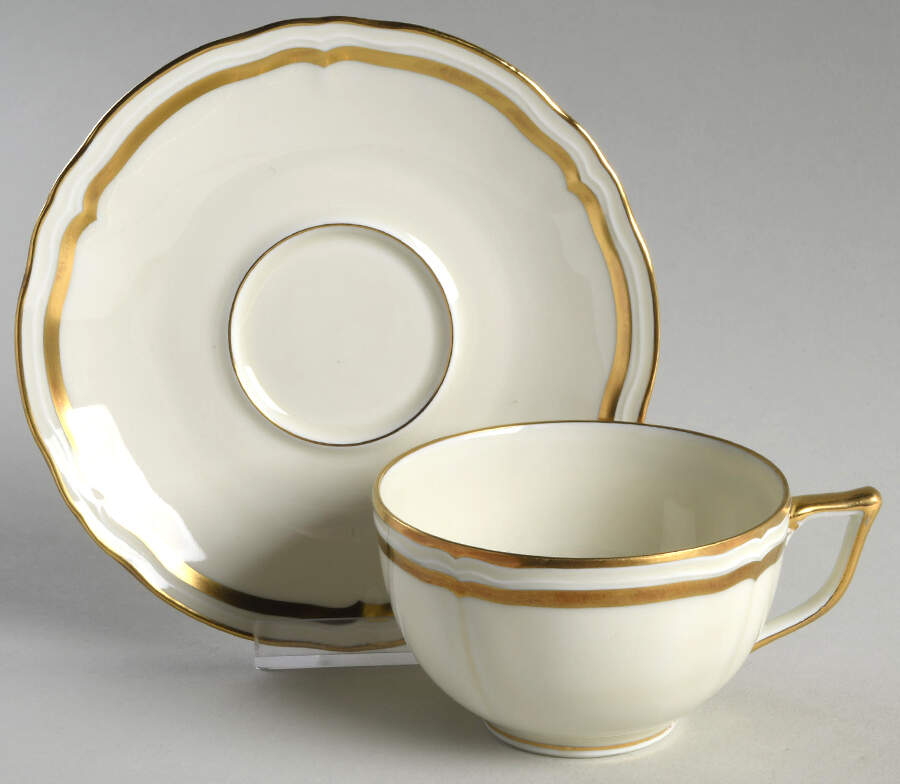 Marie Antoinette Gold on Cream Flat Cup & Saucer Set by Raynaud-1