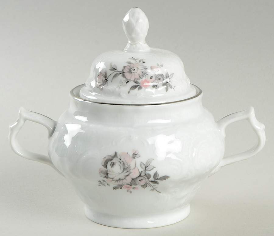 Gray Rose (Platinum Trim) Sugar Bowl & Lid by Rosenthal - Continental-1