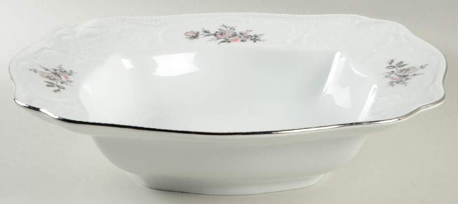 Gray Rose (Platinum Trim) 11" Square Vegetable Bowl by Rosenthal - Continental-1