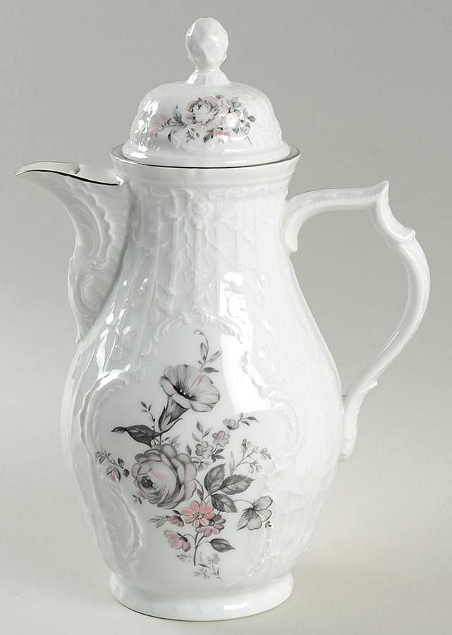 Gray Rose (Platinum Trim) Coffee Pot & Lid by Rosenthal - Continental-1