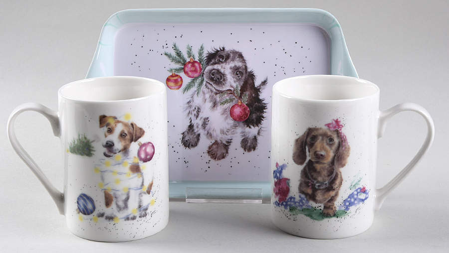 Wrendale Designs Christmas Mug Motif 10 & 11 & Melamine Tray by Royal Worcester-1