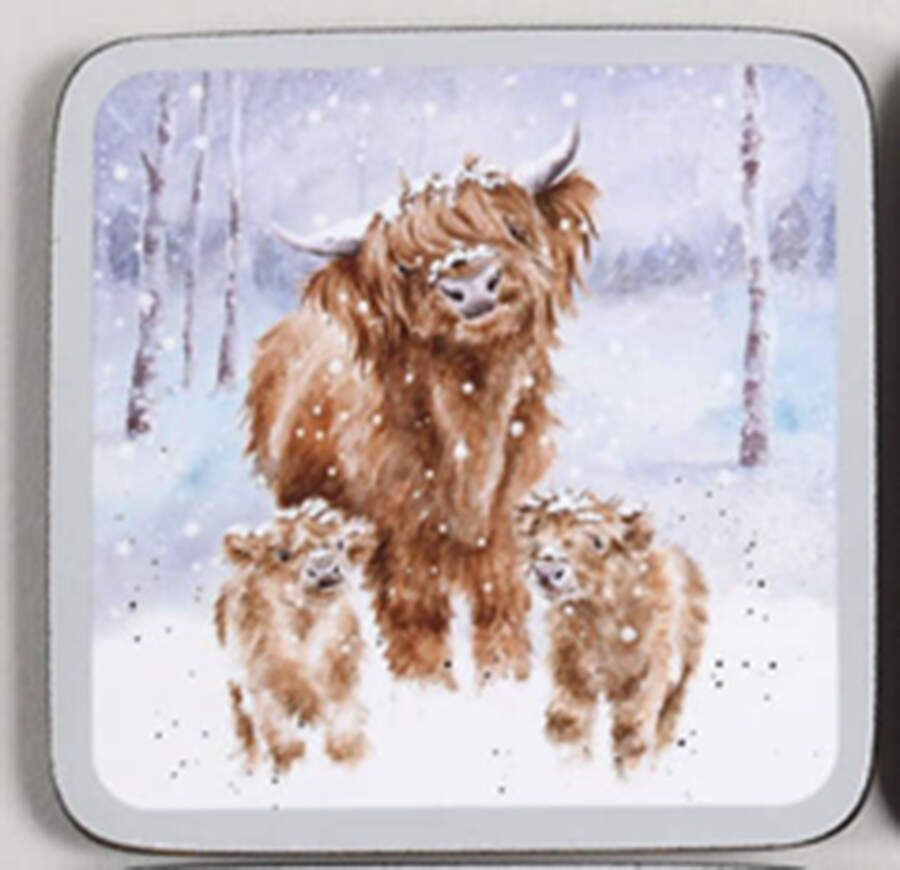 Wrendale Designs Christmas Square Corkback Coaster by Royal Worcester-1