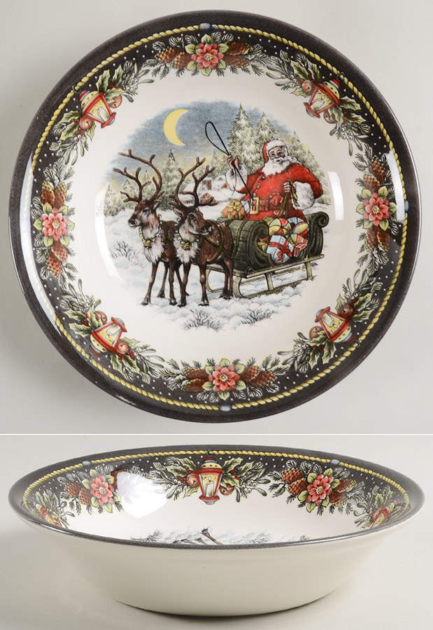 Santa's Sleigh (Lantern Border) 9" Round Serving Bowl by Royal Stafford-1