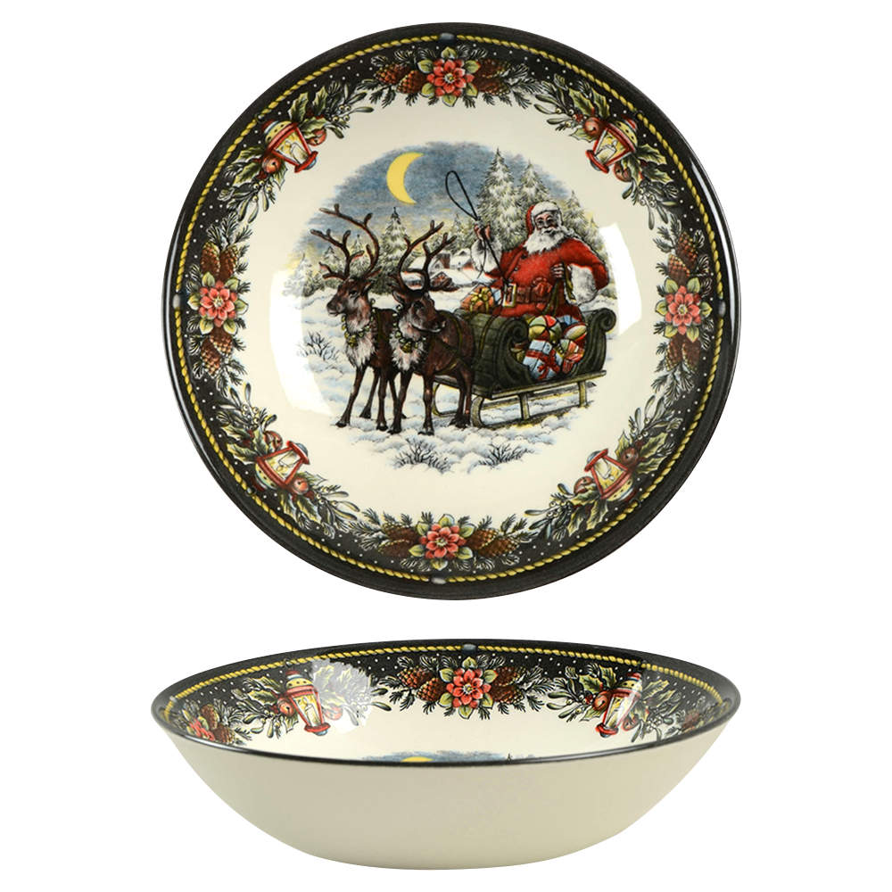 Santa's Sleigh (Lantern Border) Soup/Cereal Bowl by Royal Stafford-1
