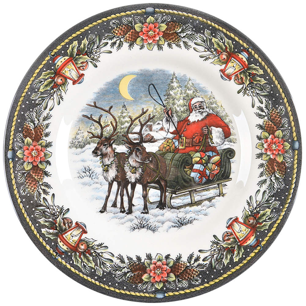 Santa's Sleigh (Lantern Border) Salad Plate by Royal Stafford-1