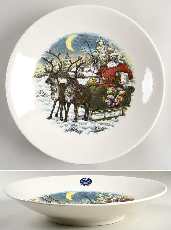Santa's Sleigh (Lantern Border) 13" Pasta Serving Bowl by Royal Stafford-1
