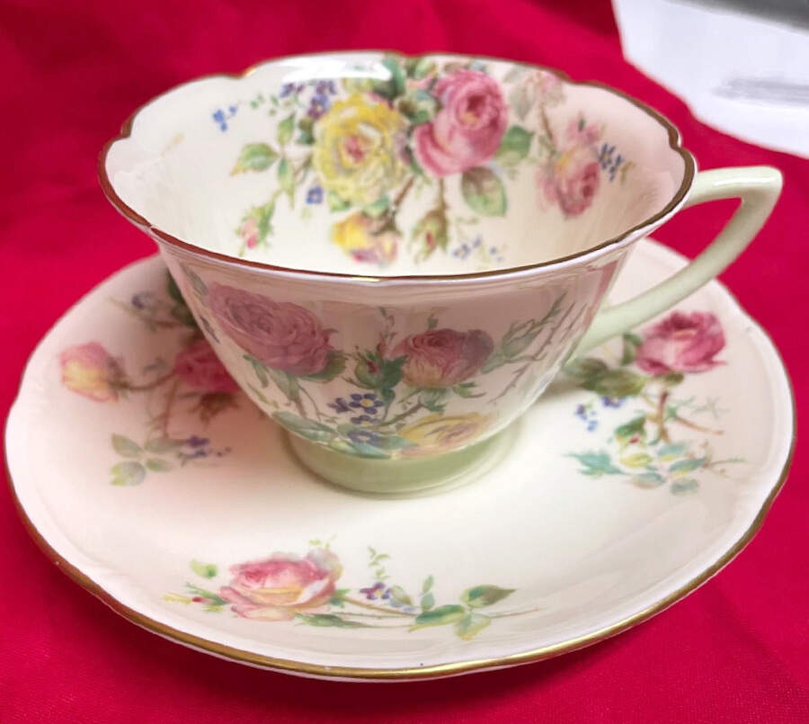 Moss Rose Footed Cup & Saucer Set by Royal Doulton-1