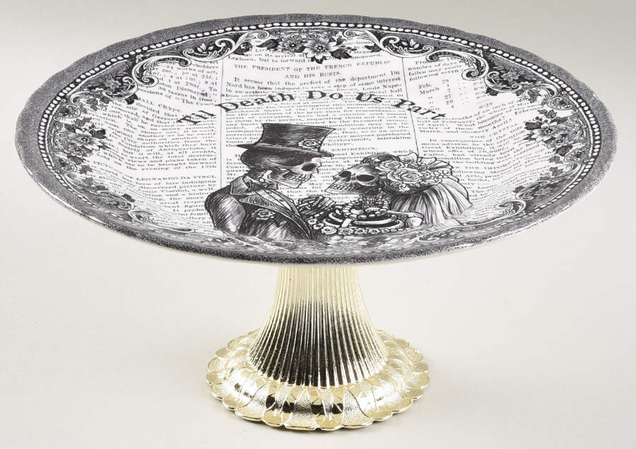 Halloween Til Death Cake Stand with 4"-5" Metal Pedestal  Hc by Royal Wessex-1