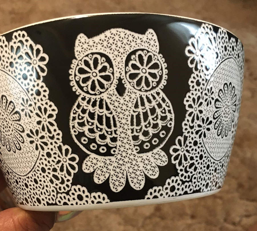 Lace Owl Black Soup/Cereal Bowl by Roscher & Co-1