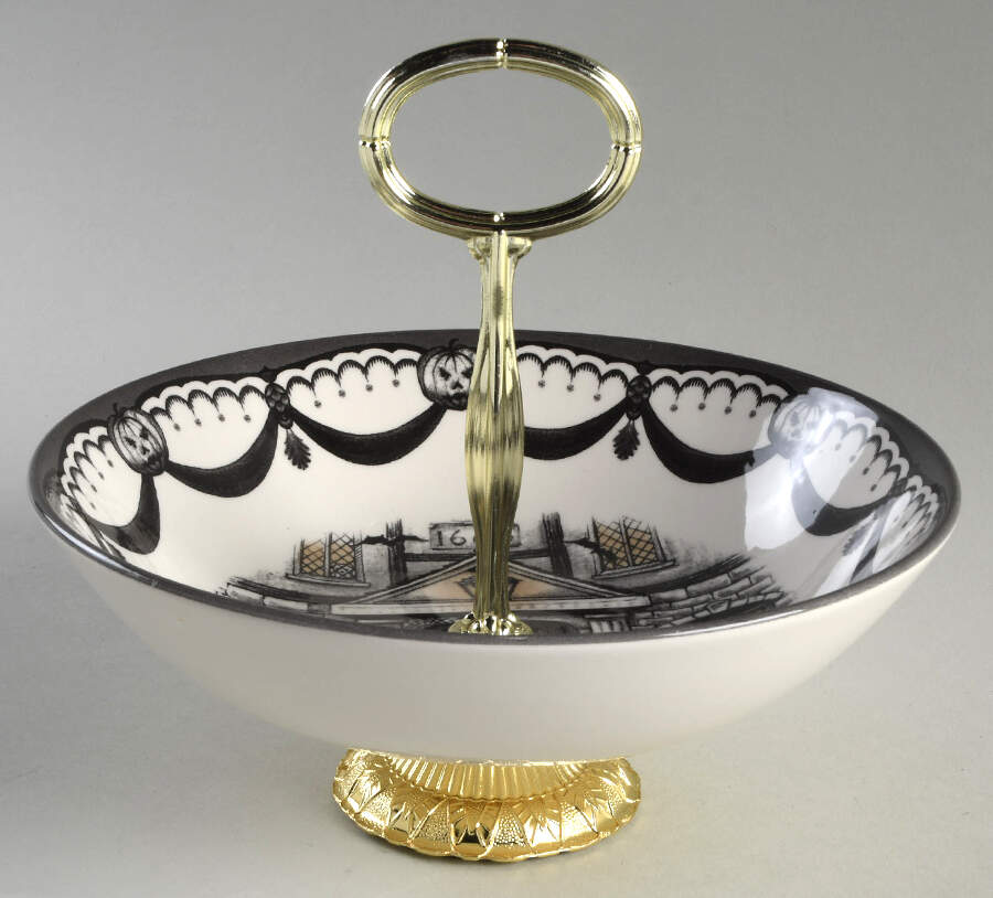 Haunted House 6"-7" Handled Footed Nut Dish HC by Royal Stafford-1