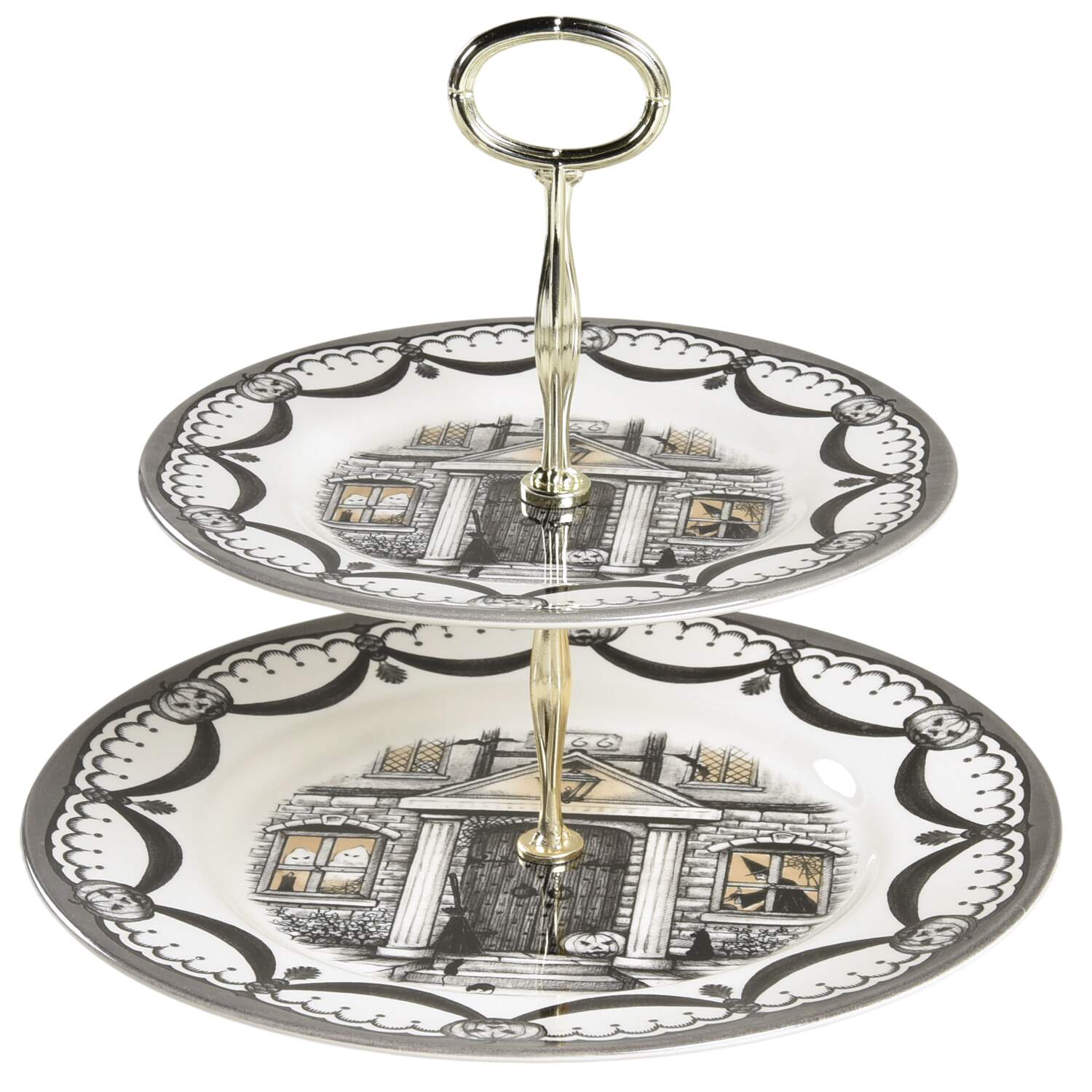 Haunted House 6 5/8"-10"  2 Tiered Serving Tray (Dp, Sp) HC by Royal Stafford-1