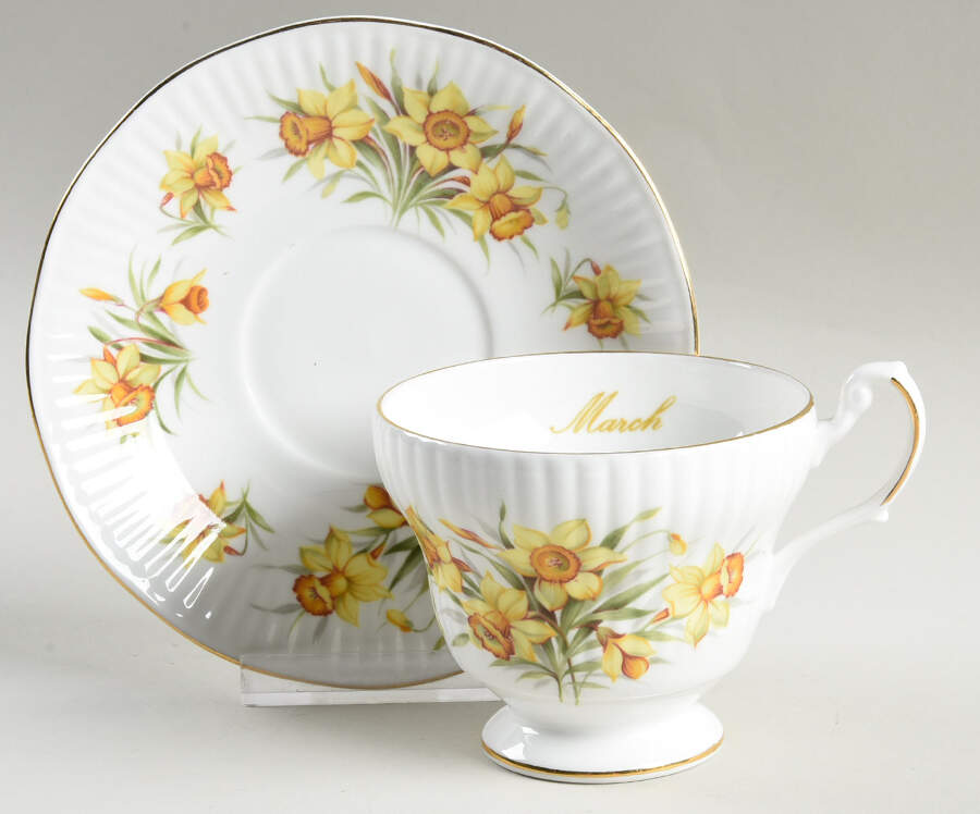 Flower of the Month (Ribbed) Footed Cup & Saucer Set by Royal Dover-1