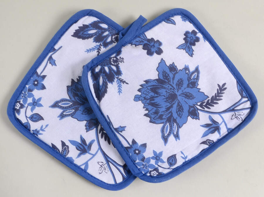 Blue Floral (Set of 2) Cloth Potholders by Royal Norfolk-1
